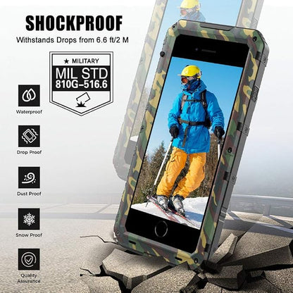 Mitywah Waterproof Case for iPhone SE 2020, Heavy Duty Durable Metal Full Body Protective Case Built-in Screen Protection Waterproof Shockproof Dustproof Rugged Military Grade Defender, Camouflage