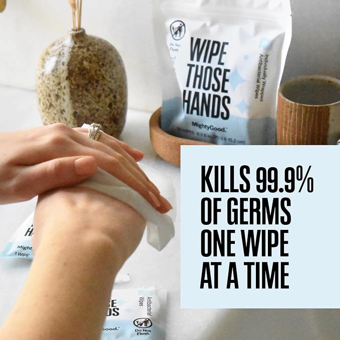 Wipe Those Hands On-The-Go Sanitizing Wipes - 4 Packs of 30 Individually Wrapped Wipes, 120 Total - Alcohol & Fragrance-Free - Kills Germs Fast - Travel Friendly