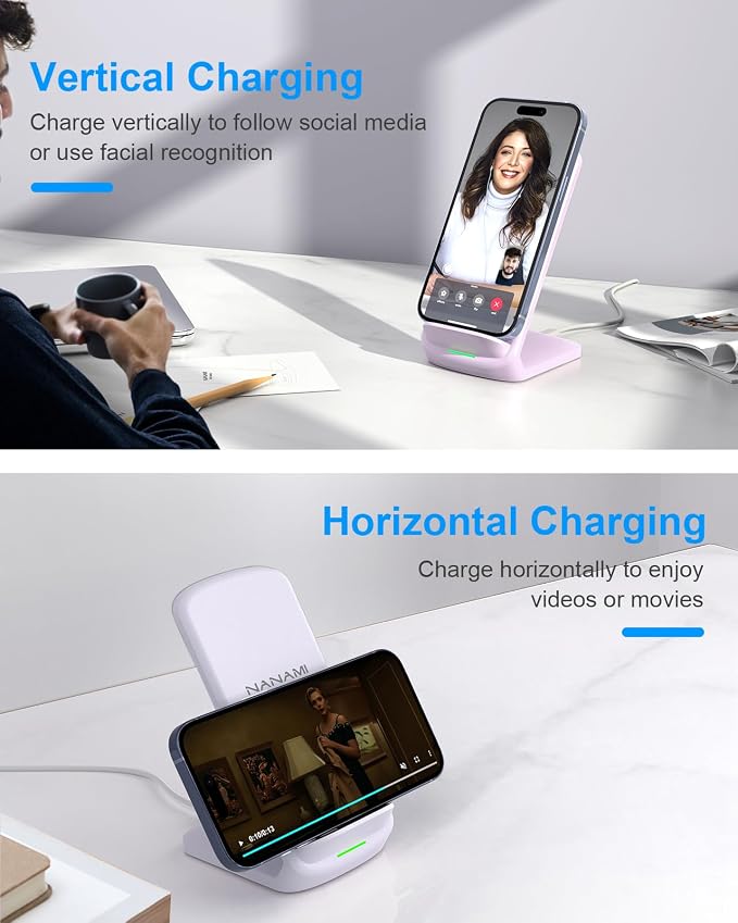 NANAMI Wireless Charger for Samsung and iPhone - 10W Fast Induction Charger Stand for Galaxy S25/S26/S24/S23/S22/S21, Wireless Charging Stand Phone Charging Dock for iPhone 17/17 Air/16/15/14/13/12