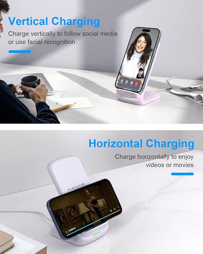 NANAMI Wireless Charger for Samsung and iPhone - 10W Fast Induction Charger Stand for Galaxy S25/S26/S24/S23/S22/S21, Wireless Charging Stand Phone Charging Dock for iPhone 17/17 Air/16/15/14/13/12