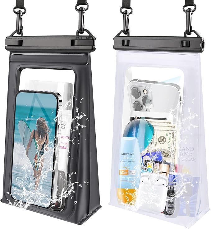 2 Pack Large Waterproof Phone Pouch, IPX8 Double Sealing Floating Waterproof Bag for iPhone 17 16 15 14 Pro Max Sumsang S25 S24 Google All Devices