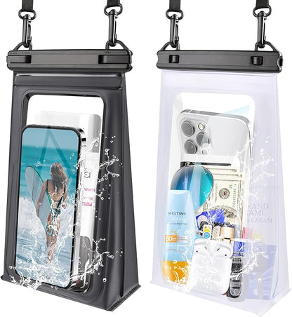 2 Pack Large Waterproof Phone Pouch, IPX8 Double Sealing Floating Waterproof Bag for iPhone 17 16 15 14 Pro Max Sumsang S25 S24 Google All Devices
