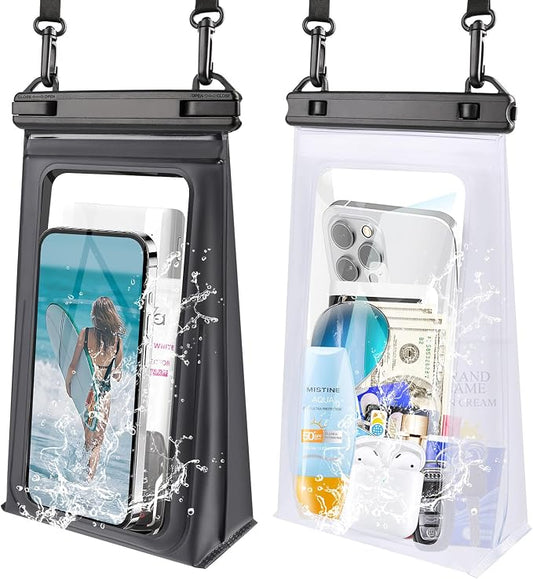 2 Pack Large Waterproof Phone Pouch, IPX8 Double Sealing Floating Waterproof Bag for iPhone 17 16 15 14 Pro Max Sumsang S25 S24 Google All Devices