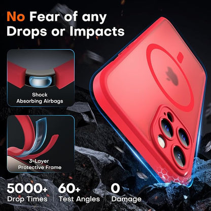 TOCOL for iPhone 12 Pro Max Case, Compatible with Magsafe Charger, Full Camera Protection, Translucent Matte for iPhone 12 Pro Max iPhone Case 6.7 inch (Red)