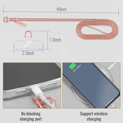 MOUTAKEY Metal Cell Phone chain Crossbody Phone lanyard with 2 Tether Tabs Detachable iPhone Chain Crossbody Strap,Non-rusting,Solid,iPhone Lanyard for Women Girls Travel Shopping Party Camping