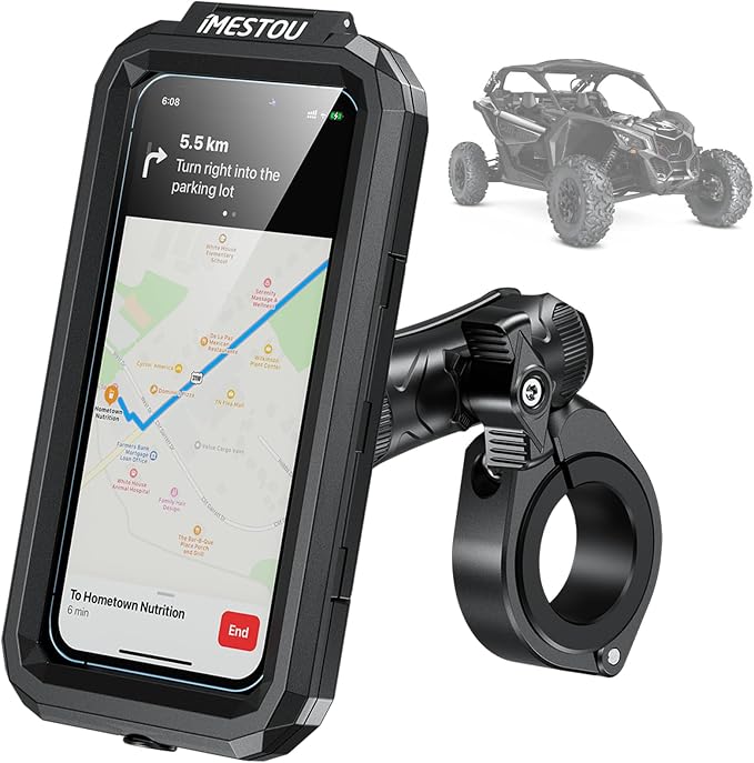 iMESTOU Waterproof ATV Phone Mount with Aluminum 1" Ball Large Clamp Mount Adapter Fits for ATV UTV 1.5''/1.75''/1.85''/2''/2.1'' Handlebars, Suitble for 5.5"-6.8" Smartphones (Size L)