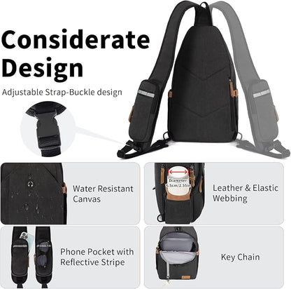 OSOCE Sling Bag for Men, Anti Theft Crossbody with Tunnel Lock, Waterproof Canvas Shoulder Backpack for Travel Hiking Daily
