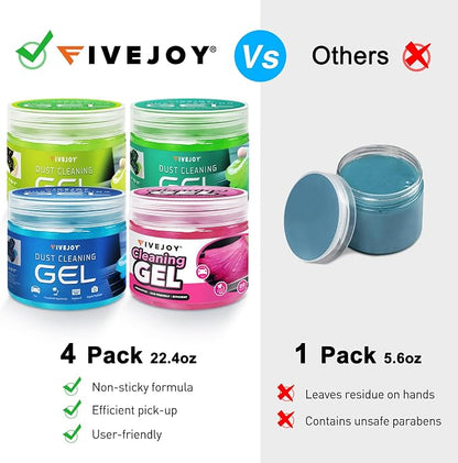 FiveJoy 4Pack Car Cleaning Gel, Car Putty for Cleaning for Cars Interior, Reusable & Durable Detailing Tools, Dust Clean Gel for Keyboard Vent Cleaner Multi-Color Cars Goop (640g/22.4oz)