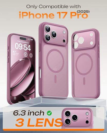 TOCOL for iPhone 17 Pro Case, Compatible with Magsafe Charger, Full Camera Protection, Translucent Matte Phone Case for 17 Pro 6.3 inch (Lilac Purple)