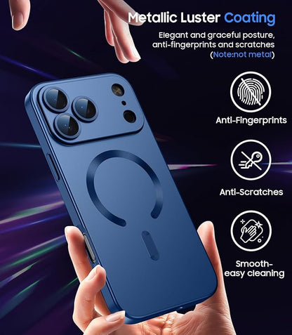 Magnetic for iPhone 17 Pro Max Case, Compatible with MagSafe, Built-in Camera Lens Protector, Slim Thin Soft Silicone Bumper Shockproof Metallic Luster Phone Case, Blue