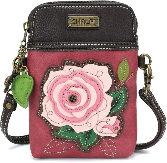 CHALA Plant Life Collection Cell Phone Crossbody Purse-Women PU Leather/Canvas Multicolor Handbag with Adjustable Strap