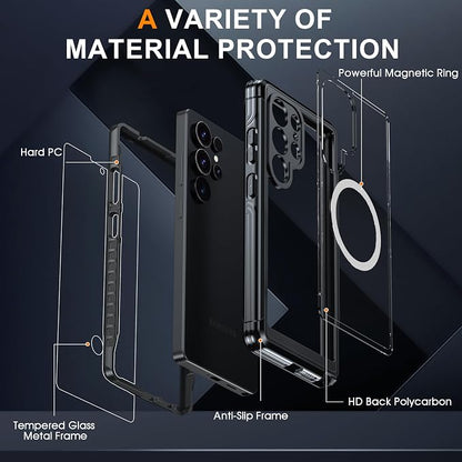 Magnetic Privacy Case for Samsung Galaxy S25 Ultra, Military Grade Protection, Fit for MagSafe, Anti Peep Privacy Screen Protector Soft Edge Full Camera Lens Protected Shockproof Anti Spy Phone Case
