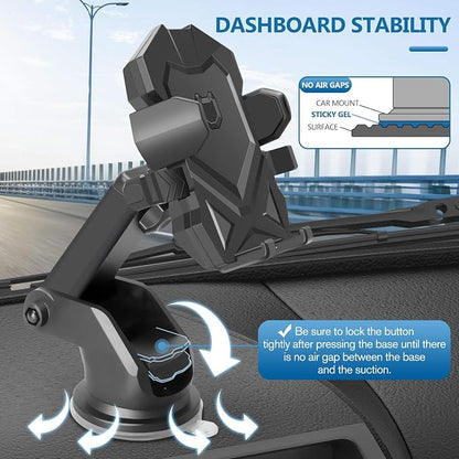 Manords Car Phone Mount Holder for Dashboard Windshield Compatible with All iPhone & Android Cell Phones, Black