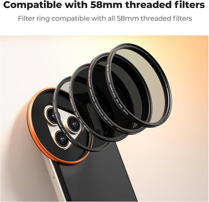 K&F CONCEPT Double-Sided Magnetic Lens Filter Mount Adapter, Compatible with iPhone 17 Pro Max and 58mm Threaded Filters, iPhone Filter Mount (Filter Not Included)