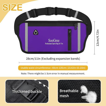 SooGree Men Women Running Belt Fanny Pack, Resistant Waist Pack Money Belt Bag for Hiking Cycling Workout, Gym Phone Holder with Adjustable Strap (GSP1187-Purple)