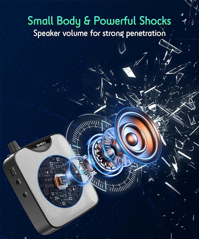 SHIDU 35W Power Voice Amplifier with Bluetooth Wireless Lavalier Microphone, Portable Teacher Mic with Speaker Personal Clip On Microphone System for Teacher Meeting Training-M500 (Black)