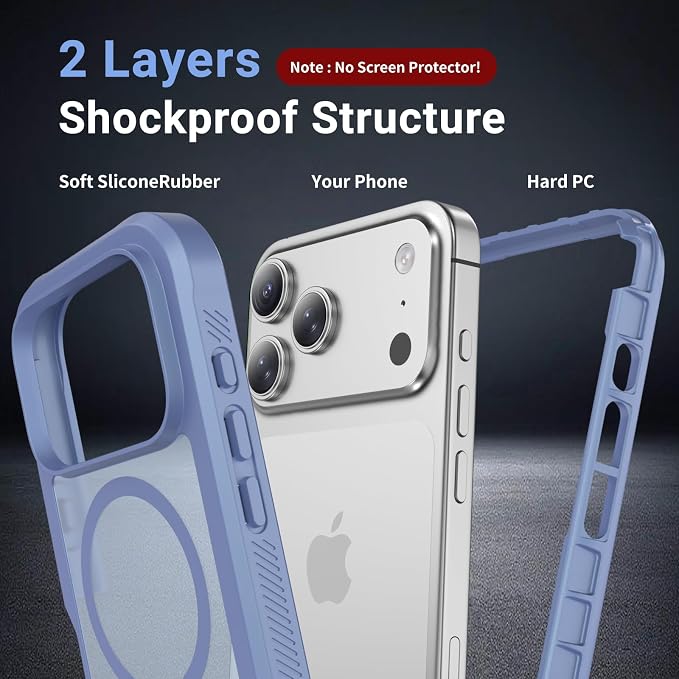 jaroco Magnetic for iPhone 17 Pro Max Case, [Compatible with MagSafe][Military Grade Drop Protection][Heavy Duty Protection][Non-Slip][Shockproof] 2-Layer Durable Bumper Phone Case 6.9''-Blue Purple