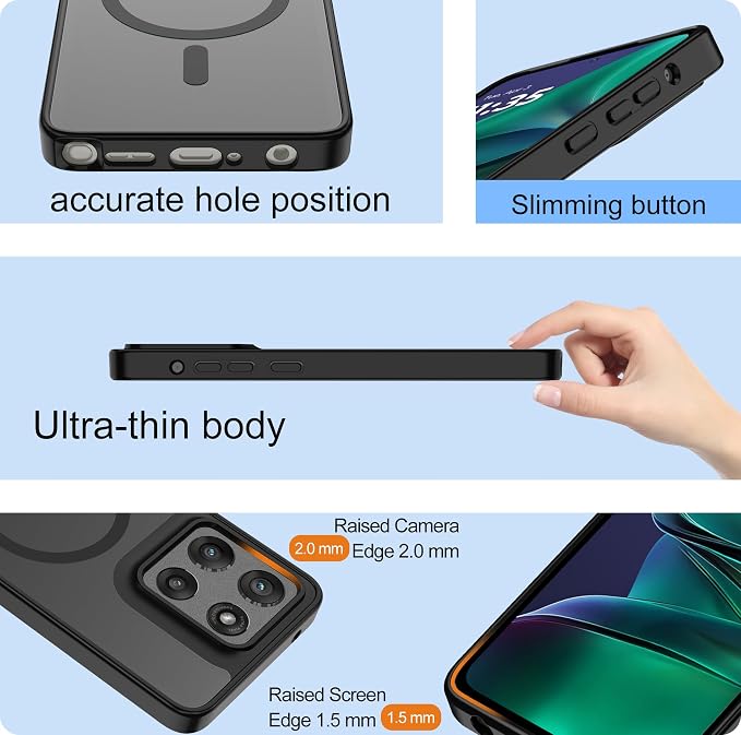 for Motorola Moto G Stylus 2025 Case Magnetic,Translucent Matte Compatible with Magsafe [Military-Grade Protection] with Screen Protector Shockproof Protective Case for Moto G Stylus 2025-Black