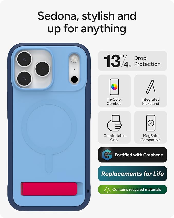 ZAGG Sedona Snap Case with Kickstand for iPhone 17 Pro Max - Blue Royal Ember, Drop Protection (13ft/4m), Multi-Layer Protection, with Camera Button, MagSafe Phone Case with Impact-Absorbing Bumpers
