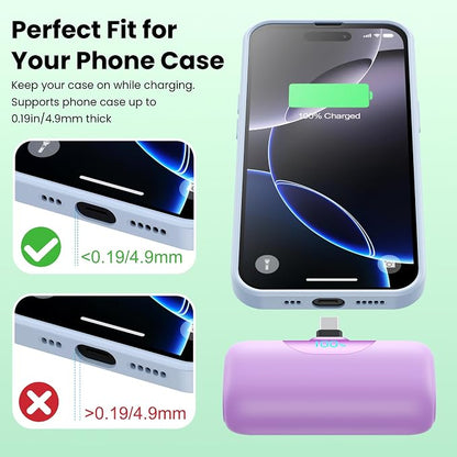 [2-Pack] 5500mAh Portable Charger for iPhone 17/16, LCD Display USB C Mini Power Bank,PDFast Charging Travel Lipstick Sized Battery Pack for iPhone 17/16/15 Pro Max, Galaxy S25/S24, Pixel(Pink+Purple)
