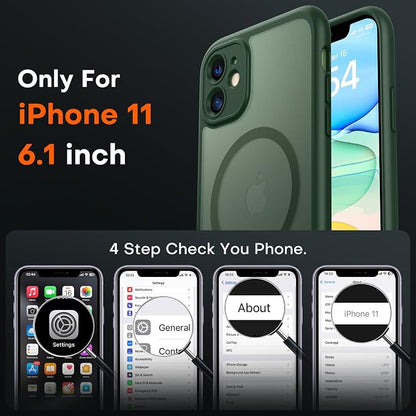 TOCOL for iPhone 11 Case, Compatible with Magsafe, Full Camera Protection, Built-in Magnets, Drop Protection, Translucent Matte Phone Case for iPhone 11 6.1 inch (Alpine Green)