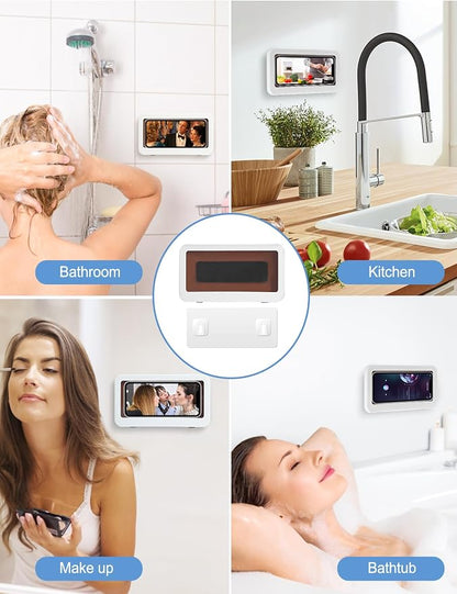 KUNSLUCK Shower Phone Holder Waterproof, Anti-Fog Touch Screen Wall Mount Case for Bathroom Mirror Bathtub, Compatible with 4.7"-6.8" Mobile Phones