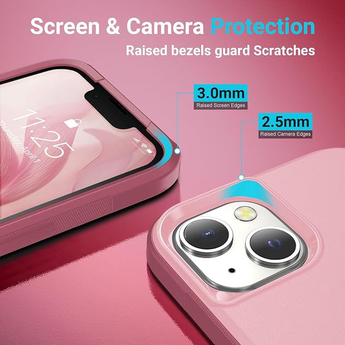 jaroco for iPhone 13 Case & iPhone 14 Case & iPhone 15 Case [Heavy Duty Protection][Compatible with MagSafe][Military Grade Drop Protection][Shockproof] with Non-Slip Removable Phone Cover 6.1''-Pink