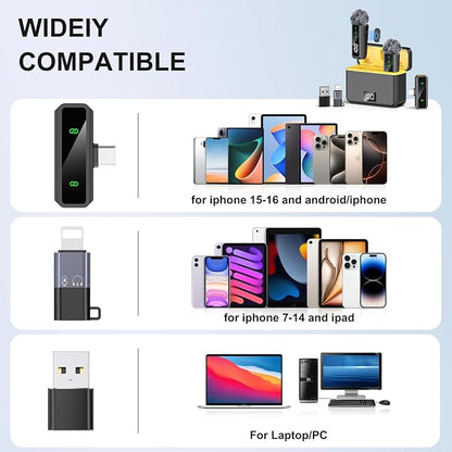 Mini Lavalier Microphone for iPhone/Android/PC, Lav Mic with 45H Battery, Noise Cancellation, 48KHz 16-Bit, Wireless Mic for Video Recording, Tiktok, YouTube, Vlog (Black+Yellow)