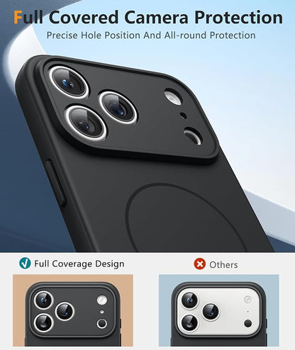 FNTCASE for iPhone 17 Pro Max Case: [Compatible with Magsafe] Integrated Silicone Phone Cases with [Full Camera Protection] [Screen Protector] Military Grade Shockproof Protective Cover - Full Black