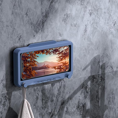 Bathroom Case Mount Shelf Bathroom Adhesive Touchable Phone Cradle Shower Phone Stand Case Mount,Shower Phone Holder Wall Mounted for Bathroom Wall Mirror Bathtub Kitchen (Blue)