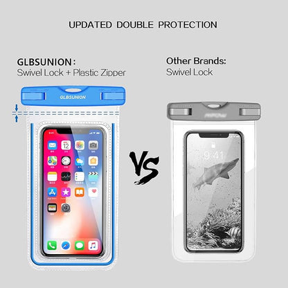 GLBSUNION Waterproof Phone Case, 4 Pack Universal Waterproof Pouch Dry Bag with Neck Strap Luminous Ornament for Water Games for iPhone 16 15 14 13 12 Pro MAX Plus Galaxy S24 S23 Edge Note up to 7.5"