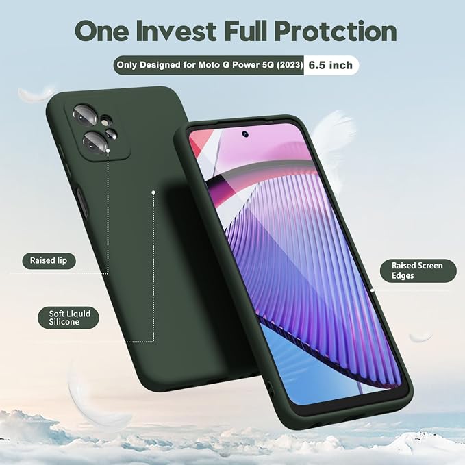 oakxco for Motorola Moto G Power 5G 2023 Phone Case Liquid Silicone, Thin Slim Soft Rubber Gel TPU Plain Simple Cover for Women Girl Cute, Matte Solid Color, Dark Green