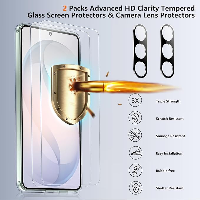 SPIDERCASE Designed for Samsung Galaxy S26 Case, [10 FT Military Grade Drop Protection], 2 Pack [Tempered Glass Screen Protector+Camera Lens Protector] Heavy Duty Shockproof Case,Clear