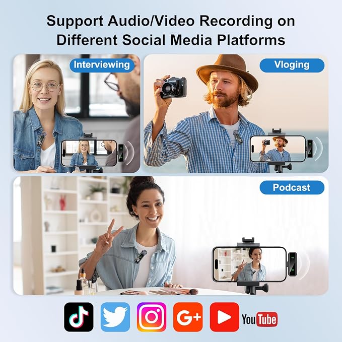Mini Lavalier Microphone for iPhone/Android/PC, Lav Mic with 45H Battery, Noise Cancellation, 48KHz 16-Bit, Wireless Mic for Video Recording, Tiktok, YouTube, Vlog (Black+Yellow)