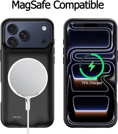 Battery Case for iPhone 17 Pro, [10000mAh] Slim Rechargeable Smart Extended Charging Case Compatible with iPhone 17 Pro (6.3 inch) Backup Power Battery Pack Charger Cover-Black
