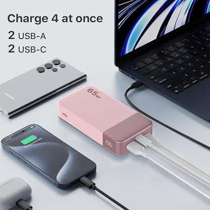 NOBIS 20000mAh Battery Pack Power Bank 65W Power Bank, Portable Charger with Digital Display, Dual USB-C/USB-A Fast Charging for Laptop, Phone, Tablet, Travel-Friendly External Battery Pack