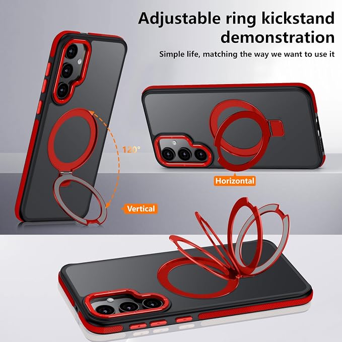 for Samsung Galaxy S25 Case, Magnetic Adjustable Ring Stand [Fit for Magsafe], [Military-Grade Shockproof Protection] Phone Case with Kickstand&Ring Holder (Red)