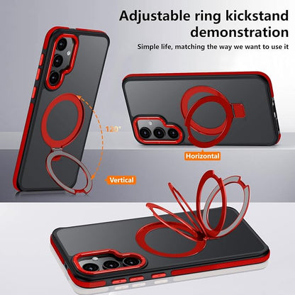 for Samsung Galaxy S24 Case, Magnetic Adjustable Ring Stand [Fit for Magsafe], [Military-Grade Shockproof Protection] Phone Case with Kickstand&Ring Holder (Red)