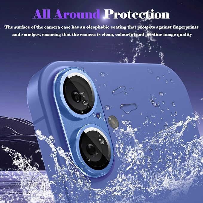 Camera Lens Protector for iPhone 16 / iPhone 16 Plus Camera Lens Protector [Strong Adsorption] [Not Easy to Break] Metal Tempered Glass Rear Camera Screen Cover - Blue