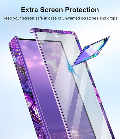 Btscase for Samsung Galaxy Z Fold 6 Case,Built in Front Screen Protector,Gold Glitter Marble Pattern Hard PC Slim Shockproof Full Body Drop Protective Case for Galaxy Z Fold 6 5G, Purple Butterfly