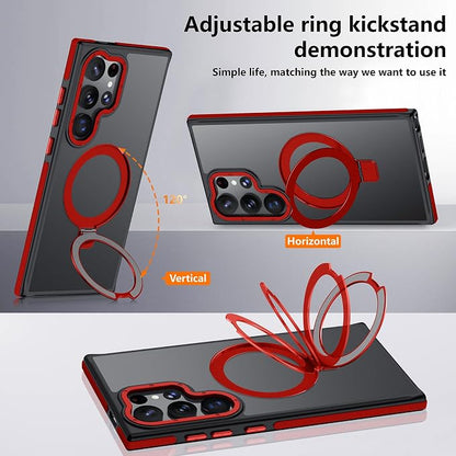 for Samsung Galaxy S23 Ultra Case, Magnetic Adjustable Ring Stand [Fit for Magsafe], [Military-Grade Shockproof Protection] Phone Case for S23 Ultra Case with Kickstand&Ring Holder 3 Red