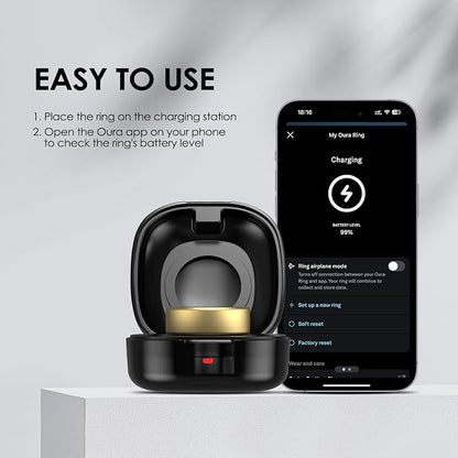600mAh Wireless Charging Case Compatible with Oura Ring Gen4 Charger Portable Travel Charging Box for Smart Ring, Fast Charging Dock with USB-C Cable (Black, Size 11)