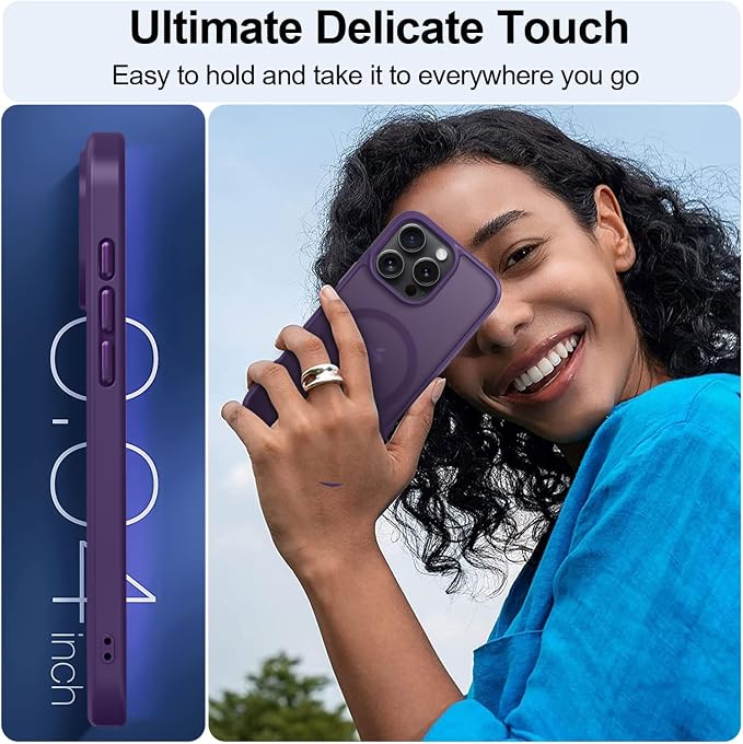 MOCCA Strong Magnetic for iPhone 16 Pro Phone Case, [Compatible with Magsafe][16FT Mil-Grade Drop Protection] Slim Thin Translucent Matte Protective Cover Case for iPhone 16 Pro Case, Deep Purple