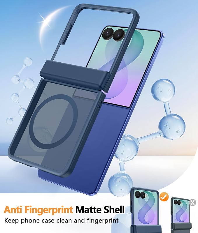 FNTCASE for Samsung Galaxy Z Flip 8 Case, Fit for Magsafe, Screen Protector | Hinge Protection, Translucent Matte, 18FT Military Grade Drop Proof, Protective Phone Cover, Blue