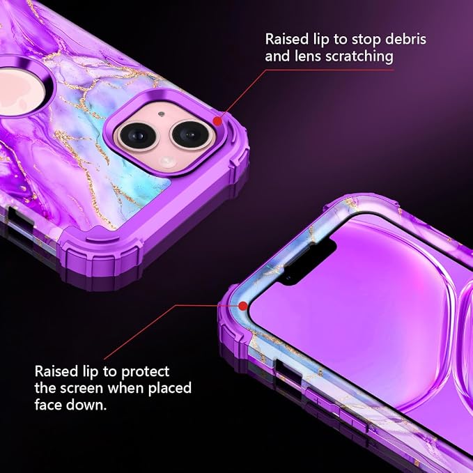 Casetego for iPhone 13 Case,iPhone 14 Case,Three Layer Heavy Duty Sturdy Shockproof Protection Full Rugged Hard PC+Soft TPU Bumper Protective Girls Case for Apple iPhone 13/14 6.1 inch,Bright Purple