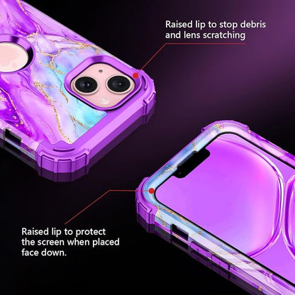 Casetego for iPhone 13 Case,iPhone 14 Case,Three Layer Heavy Duty Sturdy Shockproof Protection Full Rugged Hard PC+Soft TPU Bumper Protective Girls Case for Apple iPhone 13/14 6.1 inch,Bright Purple
