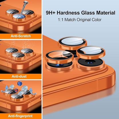 QHOHQ 2 Set Camera Lens Protector for iPhone 17 Pro Max/17 Pro/16 Pro Max/16 Pro/15 Pro Max/15 Pro, Individual Anti Shatter Lens Protector,[15FT Military Grade Protection],1-Second Auto-Install- Orange