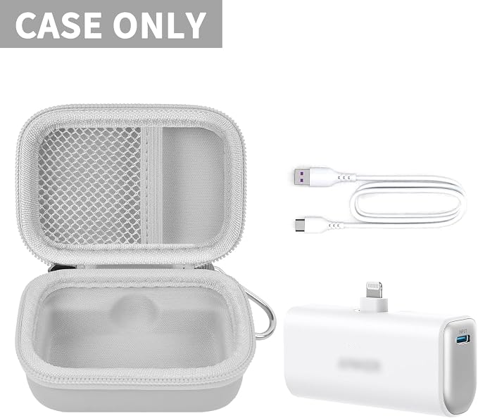 Boobowl Case Compatible with Anker Nano Portable Charger Power Bank, 5,000 Mah, with Built-in Lightning Connector, Charging Battery Pack Storage Holder for amelema/for LanLuk/for Feob -White