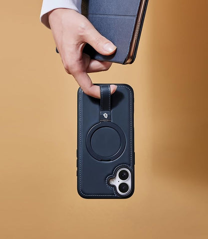 for iPhone 17 Leather Case with Stand, Anti-Slip Grip Ring, Fits for MagSafe (Blue, iPhone 17)