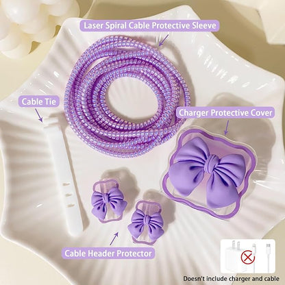 Lovmooful Compatible for iPhone 18W/20W USB-C Charger Cover Clear Lovely 3D Bowknot Waves Design Soft Charger Protector Cute Cable Case Saver Protector for Girls Women-Purple Bowknot